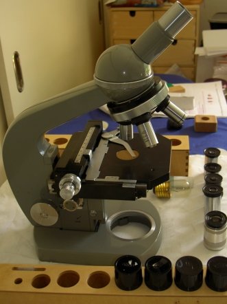 Olympus microscope Model E, with vernier cross table.