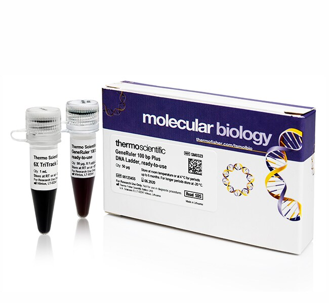 Маркер длин ДНК GeneRuler 100 bp Plus, 14 фрагментов от 100 до 1000 п.н., готовый к применению, 0,5 мкг/мкл
